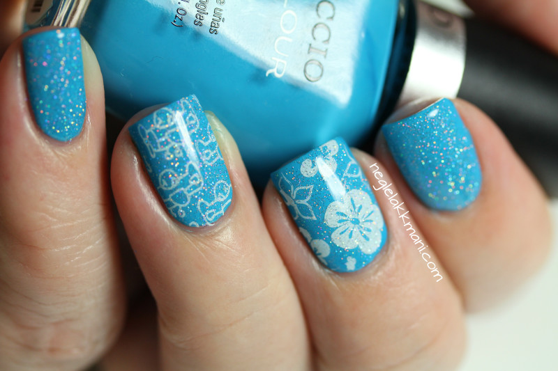 Cuccio St. Barts in a Bottle stamped with Cheeky Tropical Holiday and China Glaze Fairy Dust